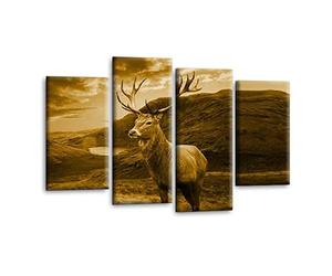 LR Large Highland Stag Wall Art Picture Framed 4 Panel Split Canvas Print | Ready to Hang | Modern Wall Art for Living Room, Bedroom & Office