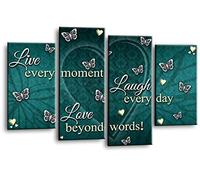 LR Live Laugh Canvas Art Picture Teal Grey White Love Heart Home Split Wall Panel Print