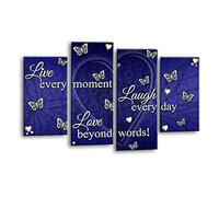 LR Live Laugh Wall Art Picture - Grey, Blue & White Love Quote Framed 4 Panel Split Canvas Print | Ready to Hang | Modern Wall Art for Living Room, Bedroom & Office
