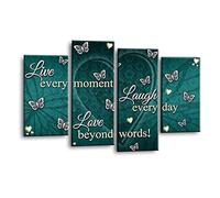 LR Live Laugh Wall Art Picture - Grey, Teal & White Love Quote Framed 4 Panel Split Canvas Print | Ready to Hang | Modern Wall Art for Living Room, Bedroom & Office