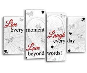 LR Live Laugh Wall Art Picture Red White Love Heart Home Framed Split Panel Print Ready to Hang