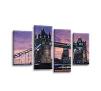 LR London City Wall Art Picture - Tower Bridge & Big Ben Framed 4 Panel Split Canvas Print | Classic London Skyline Decor | Ready to Hang | Modern City Wall Art for Living Room, Bedroom & Office