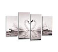 Love Heart Swans Wall Art Picture Grey White Cream Framed Kissing Canvas Split Panel Print