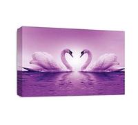 LR Love Heart Swans Wall Art Picture - Purple & White Framed Canvas Print | Ready to Hang | Modern Wall Art for Living Room, Bedroom & Office