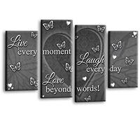 LR Love Laugh Quote Wall Art Picture Grey White Live Heart Framed Canvas Split Panel Print Ready to Hang