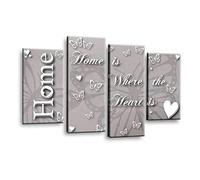 LR Love Quote Home Wall Art Picture - Grey & Powder Grey Framed 4 Panel Split Canvas Print | Ready to Hang | Modern Wall Art for Living Room, Bedroom & Office
