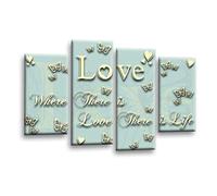 LR Love Quote Wall Art Picture - Cream & Duck Egg Framed 4 Panel Split Canvas Print | Ready to Hang | Modern Wall Art for Living Room, Bedroom & Office
