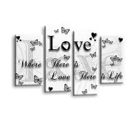 LR Love Quote Wall Art Picture - Grey, Black & White Framed 4 Panel Split Canvas Print | Ready to Hang | Modern Wall Art for Living Room, Bedroom & Office