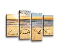 LR Love Quote Wall Art Picture - Grey, Cream & Orange Framed 4 Panel Split Canvas Print | Ready to Hang | Modern Wall Art for Living Room, Bedroom & Office