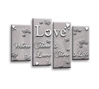 LR Love Quote Wall Art Picture - Grey & Powder Grey Framed 4 Panel Split Canvas Print | Ready to Hang | Modern Wall Art for Living Room, Bedroom & Office