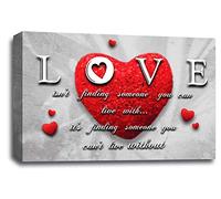 LR Love Quote Wall Art Picture Powder Grey Red Heart Framed Canvas Print Ready to Hang