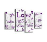 LR Love Quote Wall Art Picture - Purple, Grey & White Framed 4 Panel Split Canvas Print | Ready to Hang | Modern Wall Art for Living Room, Bedroom & Office