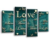 LR Love Quote Wall Art Picture Teal Cream Family Framed Split Panel Print Ready to Hang
