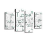 LR Love Quote Wall Art Picture - White & Duck Egg Framed 4 Panel Split Canvas Print | Ready to Hang | Modern Wall Art for Living Room, Bedroom & Office