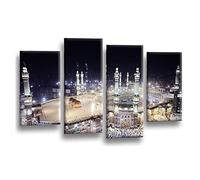 LR Mecca Islamic Wall Art Picture Framed 4 Panel Split Canvas Print | Ready to Hang | Modern Wall Art for Living Room, Bedroom & Office