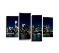LR New York Skyline Wall Art Picture Framed 4 Panel Split Canvas Print | Ready to Hang | Modern Wall Art for Living Room, Bedroom & Office