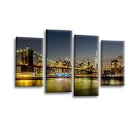 LR New York Skyline Wall Art Picture Framed 4 Panel Split Canvas Print | Ready to Hang | Modern Wall Art for Living Room, Bedroom & Office