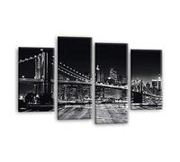 LR New York Skyline Wall Art Picture Framed 4 Panel Split Canvas Print | Ready to Hang | Modern Wall Art for Living Room, Bedroom & Office
