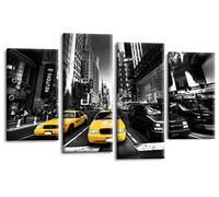 LR New York Taxi Wall Art Picture Yellow Black Grey White City Framed Split Canvas Print Ready to Hang