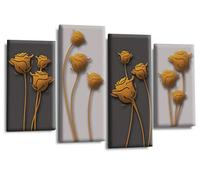 LR Orange Floral Rose Wall Art Picture Grey Abstract Flower Love Framed Split Panel Print Ready to Hang