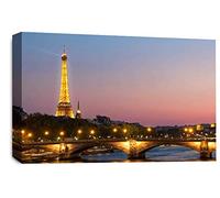 LR Paris Eiffel Tower Wall Art Picture City Night Framed Canvas Panel Print Ready to Hang