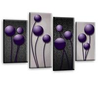 LR Purple Floral Rose Wall Art Picture Grey Abstract Flower Love Framed Split Panel Print Ready to Hang