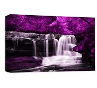 LR Purple Waterfall Canvas Wall Art Picture Forest Landscape Grey White Framed Print Ready to Hang