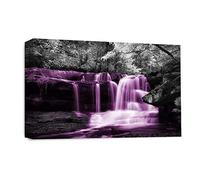 LR Purple Waterfall Wall Art Picture - Grey & White Forest Framed Canvas Print | Ready to Hang | Modern Wall Art for Living Room, Bedroom & Office