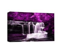 LR Purple Waterfall Wall Art Picture - Grey & White Forest Framed Canvas Print | Ready to Hang | Modern Wall Art for Living Room, Bedroom & Office