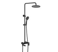 LR Rain Shower System Black Bathroom Shower Faucet Set Complete Wall Mounted Shower Combo Set Brass Rain Mixer Shower with 10 Inch Shower Head, 3 Mode Handheld Shower, Rotatable Tub Spout