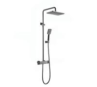 LR Rain Shower System with Shower Head, Shower Faucet Set Wall Mounted Brass Shower Combo Set Double Handle Rain Mixer Shower with Waterfall Tub Spout, 3 Modes Handheld Shower,Gray