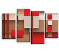 LR Red Abstract Wall Art Picture Cream Squares Checks Framed Canvas Split Print Ready to Hang