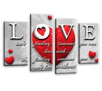 LR Red Love Heart Wall Art Picture Powder Grey White Abstract Quote Framed Canvas Split Panel Print