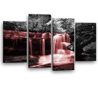 LR Red Waterfall Canvas Art Picture Forrest Landscape Black White Love Home Split Wall Panel Print