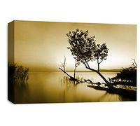 LR Seascape Landscape Sunset Wall Art Picture Brown Grey Framed Canvas Print Ready to Hang