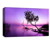 LR Seascape Landscape Sunset Wall Art Picture Purple Grey Framed Canvas Print Ready to Hang