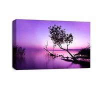 LR Seascape Landscape Sunset Wall Art Picture - Purple & Grey Framed Canvas Print | Ready to Hang | Modern Wall Art for Living Room, Bedroom & Office
