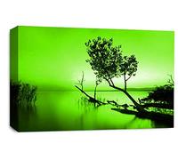 LR Seascape Wall Art Print Green Grey Sunset Landscape Framed Canvas Picture Ready to Hang