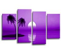 LR Sunset Beach Wall Art Picture Purple Palm Trees Island Framed Split Panel Canvas Ready to Hang