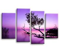 LR Sunset Landscape Lake Wall Art Picture Purple Brown Abstract Floral Framed Split Panel Canvas Print