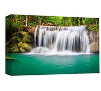 LR Teal Green Waterfall Canvas Art Picture Forest Landscape Grey White Home Wall Canvas Panel Print
