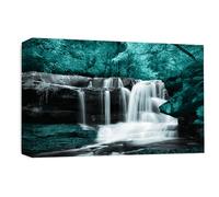 LR Teal Waterfall Canvas Wall Art Picture Forest Landscape Grey White Framed Print Ready to Hang