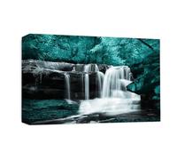LR Teal Waterfall Wall Art Picture - Grey & White Forest Framed Canvas Print | Ready to Hang | Modern Wall Art for Living Room, Bedroom & Office