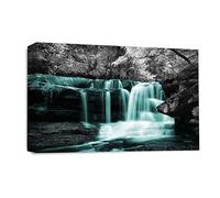 LR Teal Waterfall Wall Art Picture - Grey & White Forest Framed Canvas Print | Ready to Hang | Modern Wall Art for Living Room, Bedroom & Office