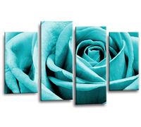 LR Wall Art Floral Teal Rose Artwork Set of 4 Canvas Wall Art for Hallway and Stairs - Split Print Panel Living Room Pictures, Bedroom Pictures, Bathroom Artwork, Flower Picture Prints