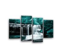 LR Teal Waterfall Canvas Art Picture Forrest Landscape Black White Love Home Split Wall Panel Print