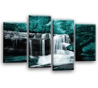 LR Waterfall Forest Wall Art Picture Grey Teal Black White Autumn Framed Canvas Split Panel Print
