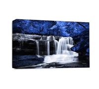 LR Waterfall Wall Art Picture - Grey, Blue & White Forest Framed Canvas Print | Ready to Hang | Modern Wall Art for Living Room, Bedroom & Office