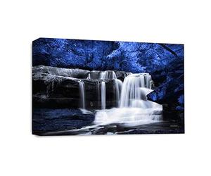 LR Waterfall Wall Art Picture - Grey, Blue & White Forest Framed Canvas Print | Ready to Hang | Modern Wall Art for Living Room, Bedroom & Office