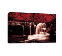 LR Waterfall Wall Art Picture - Grey, Red & White Forest Framed Canvas Print | Ready to Hang | Modern Wall Art for Living Room, Bedroom & Office